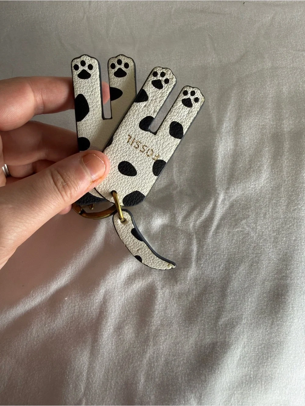 Fossil Dalmatian Dog Genuine Leather Keychain Key Fob Bag Charm